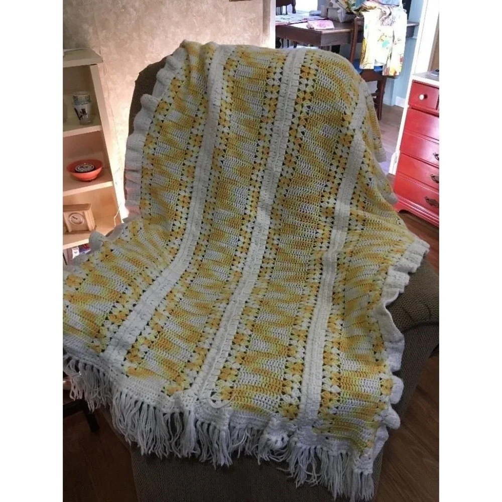Handmade Crochet Baby Afghan Soft Ombre Yellow Blanket Large 40